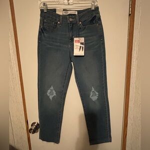 Signature by Levi Strauss Women's Distressed Ankle Jeans - Dark Blue